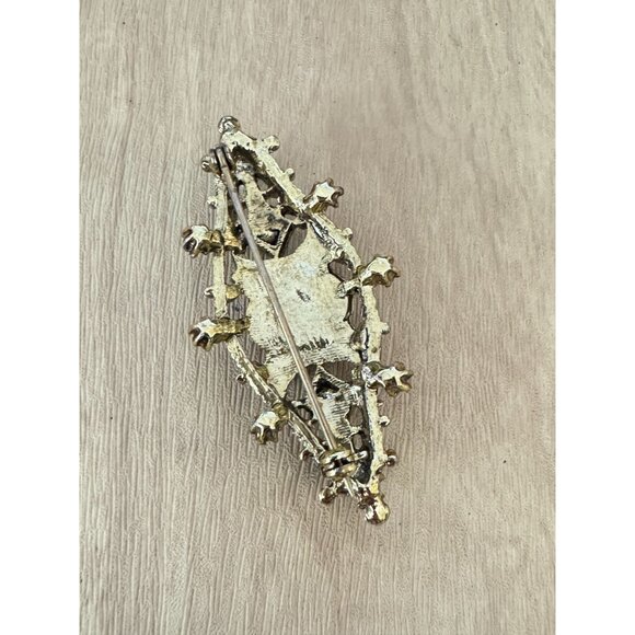 Vintage Edwardian Brooch Amethyst Rhinestones Foil Center Tube Closure Gold Tone - Picture 4 of 9